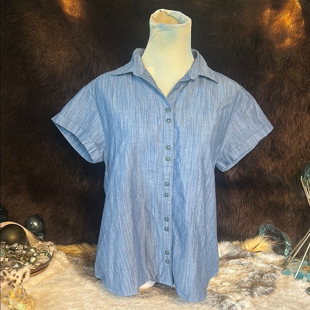 Blue Button-Up Women's Top by Old Ranch M (3900)